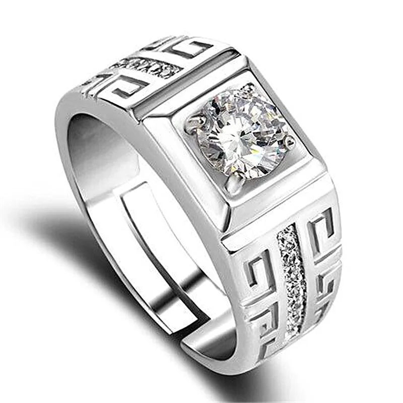 Fascino Anelli in argento sterling 925 per uomo Cristallo brillante Dimensioni regolabili Regali di moda Fidanzamento Matrimonio Gioielli di alta qualità - immagine 2