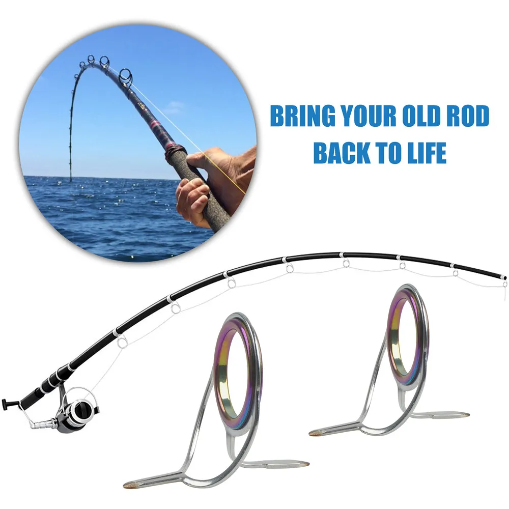 Fishing Rod Guide Set Stainless Steel 6#-30# Frame Fishing Pole Eye Rainbow  Laser Ceramic Ring Fishing Rod Building Repair Kit