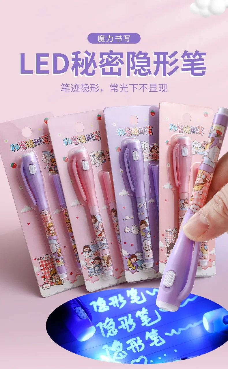 4pcs Cute 2in1 Magic Invisible Highlighter Pen with UV Light