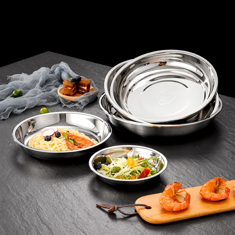 

Plates Plate Dinner Round Fruit Metal Dishes Dish Steel Stainless Camping Barbecue Dessert Traysalad Snack Seasoning Plate
