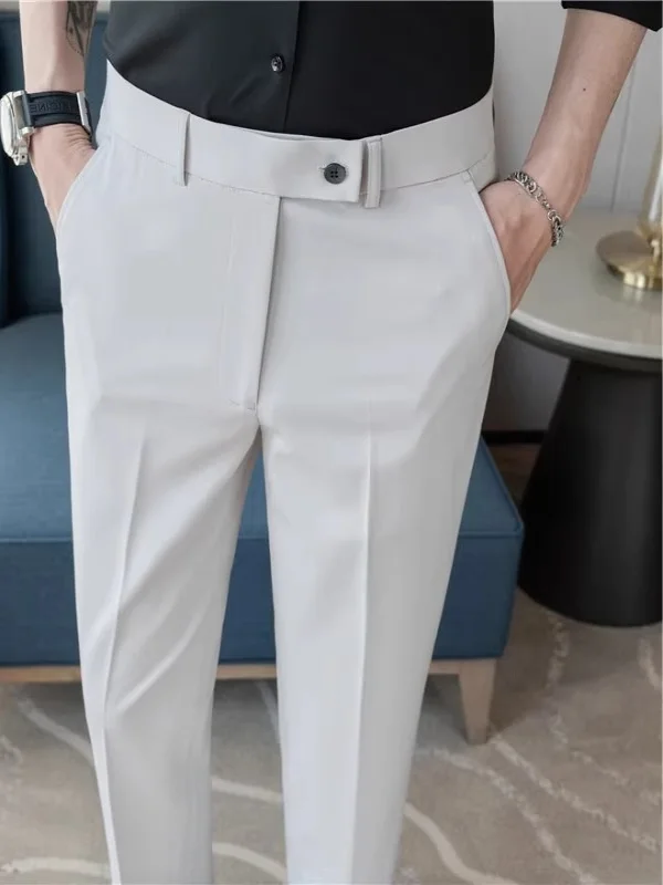 Summer Thin Men's White Casual Suit Pants Nine-Piece Button Busin Trendy Straight Leg Youth Workwear Pure Color Trousers