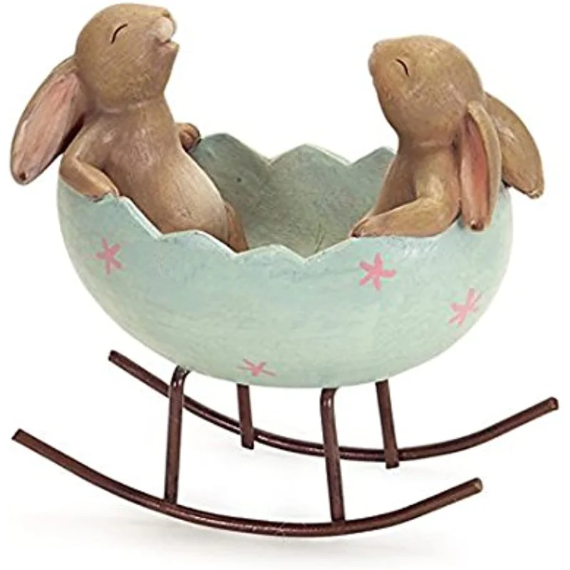 

Bunny Rabbits Rocking Easter Egg Cradle Spring Easter Decoration Vintage Rustic Country Bunnies Rabbit Figurine Statue