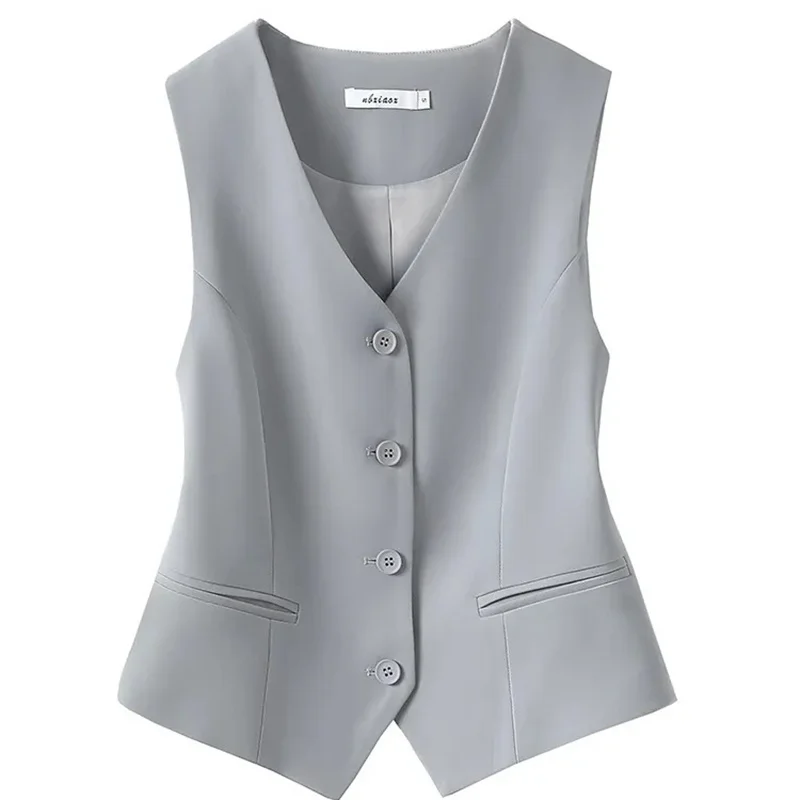 

2024 Summer V-Neck Vest Women Thin Loose Waistcoat Single Breasted Sleeveless Blazer Female Slim Short Vest Femme Slim Buttons