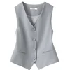 2024 Summer V-Neck Vest Women Thin Loose Waistcoat Single Breasted Sleeveless Blazer Female Slim Short Vest Femme Slim Buttons 1