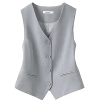 2024 Summer V-Neck Vest Women Thin Loose Waistcoat Single Breasted Sleeveless Blazer Female Slim Short Vest Femme Slim Buttons 1