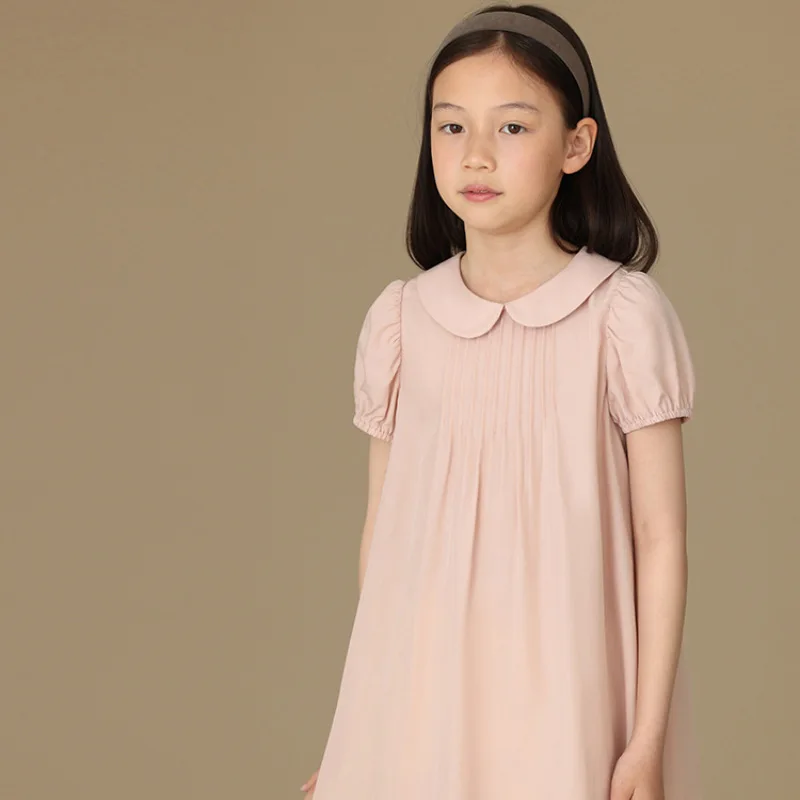 Summer Short Sleeve Baby Girls Dress New Children's Clothing Casual Cotton Dress Kids Girls Clothes Pink Color