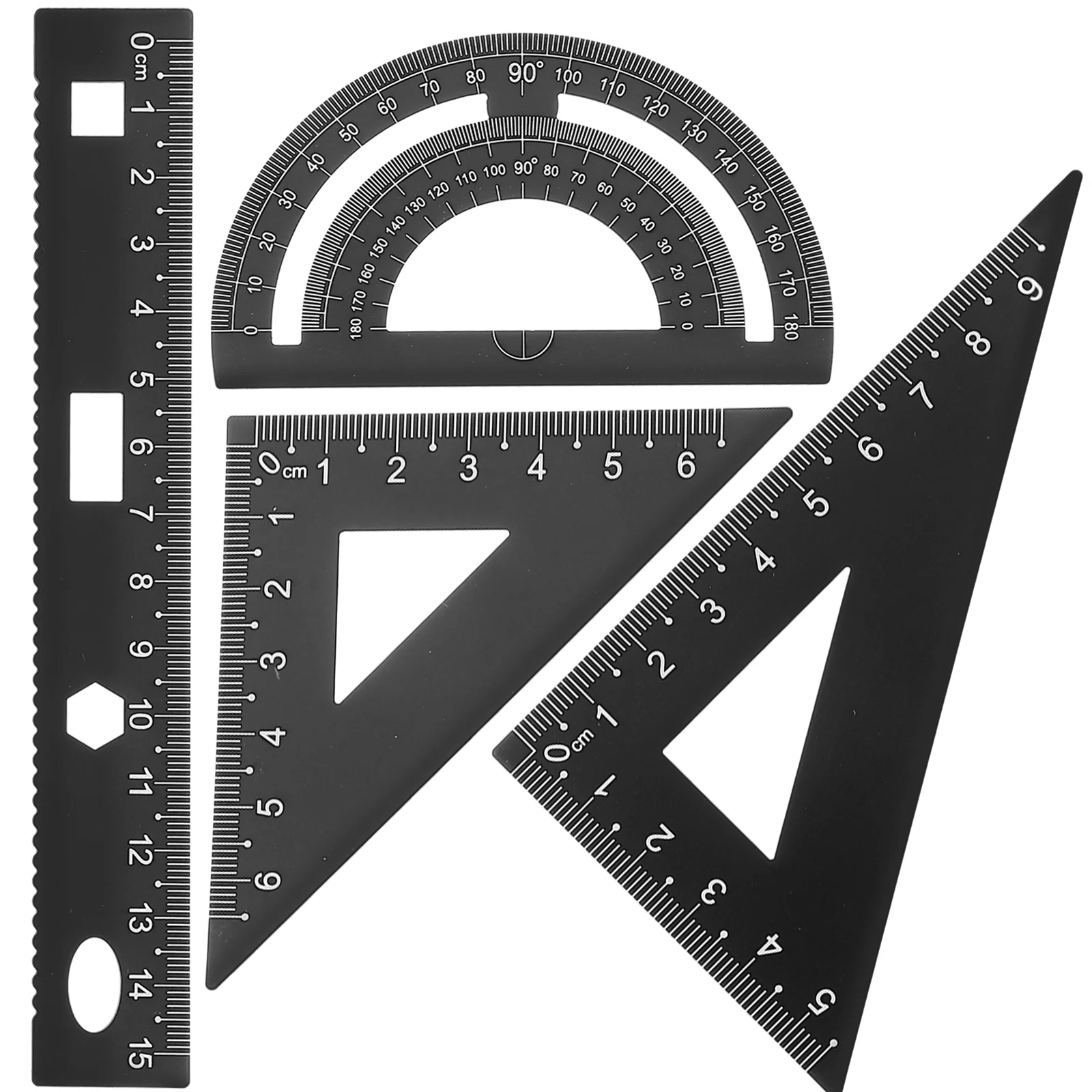 

DIY Metal Ruler Stationery Set Sturdy Office Ruler Triangular Plate Protractor Testing Ruler for Pupils Students Black