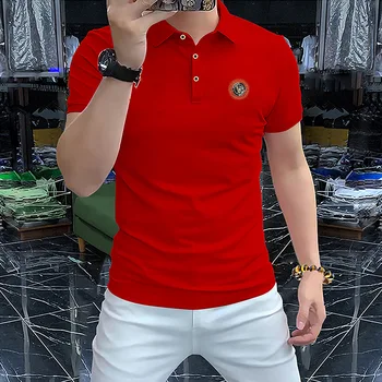 Polo da uomo Premium 2025 stile europeo in cotone piqué manica corta da lavoro slim fit colletto abbottonato abbigliamento comodo