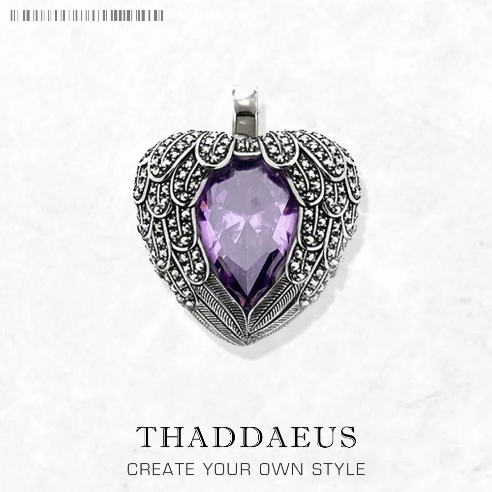 925 Sterling Silver Purple Winged Heart Pendant for Woman pendant necklace silver pendant