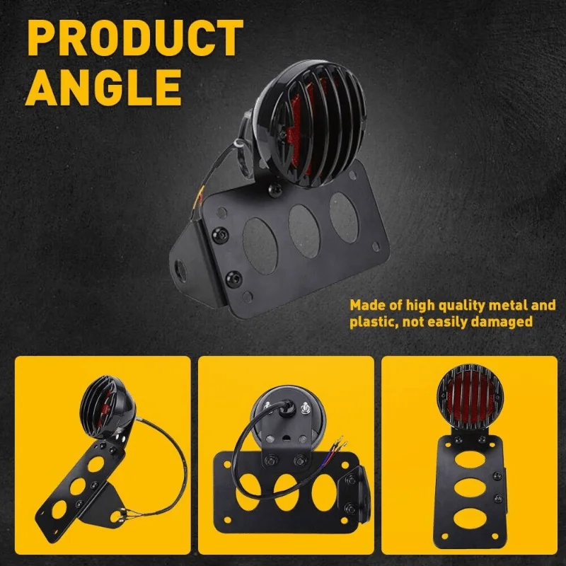 1" Axle Motorcycle LED Side Mount License Plate Bracket Red/White Light 3/4” 12v