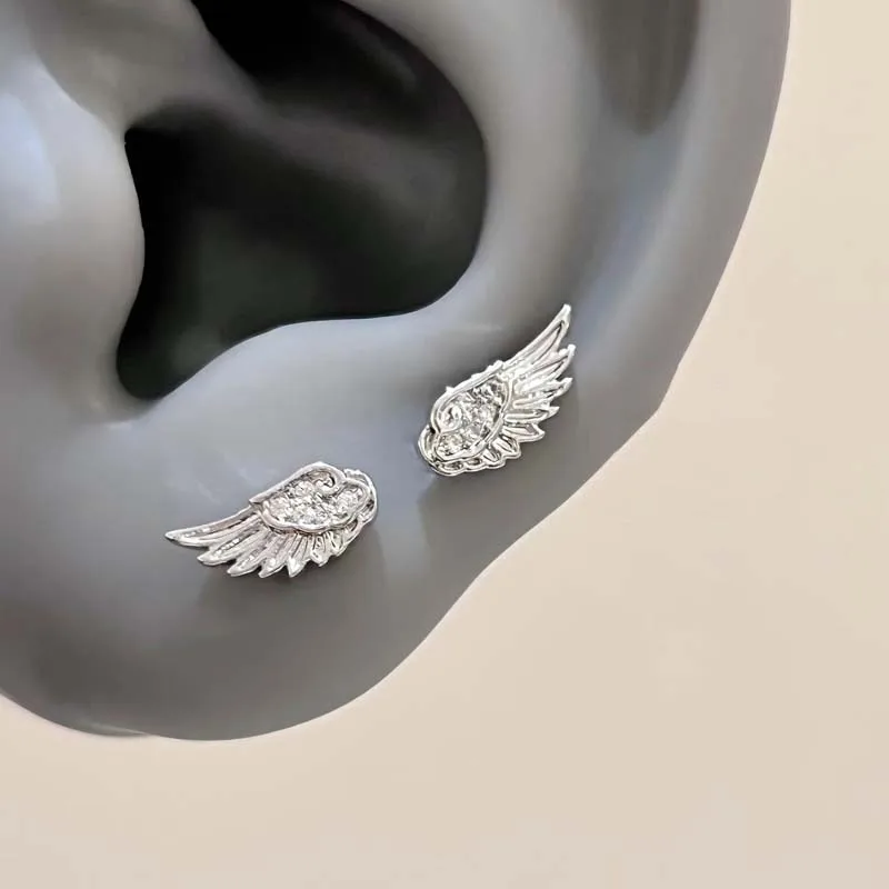Fashion Silver Color Zircon Wing Stud Earrings for Women
