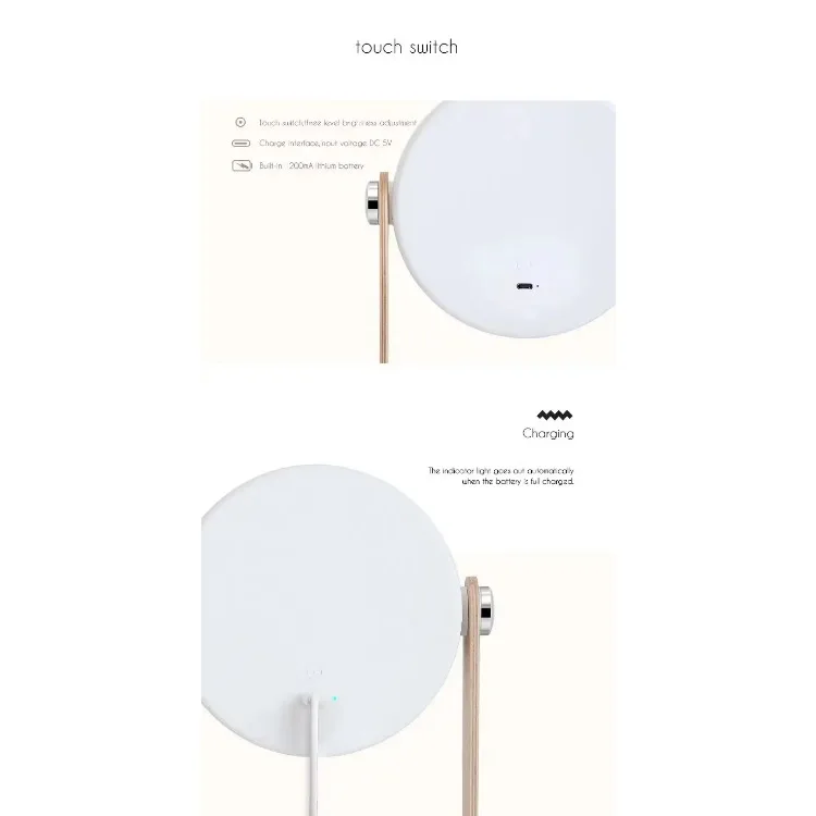Description Picture 5 of itemRechargeable Foldable Table Lamp Folder Desk Lamp Wooden Handle Portable Recharge Battery Lantern Bedside Night Light