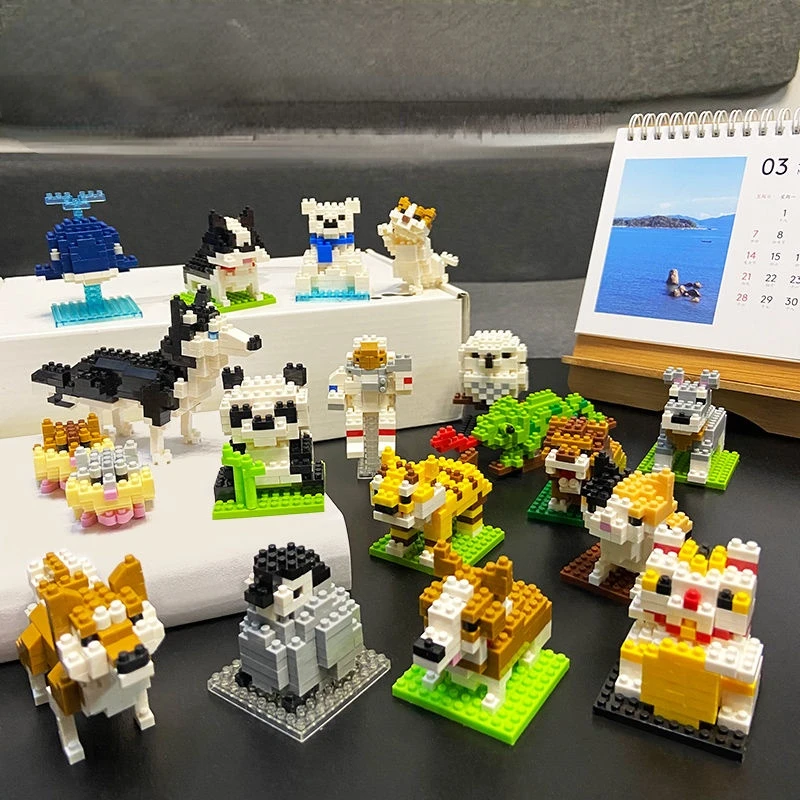 

New Styles Small Dog Building Blocks Small Panda Cartoon Animal Model Education Game Graphics Shark Toys