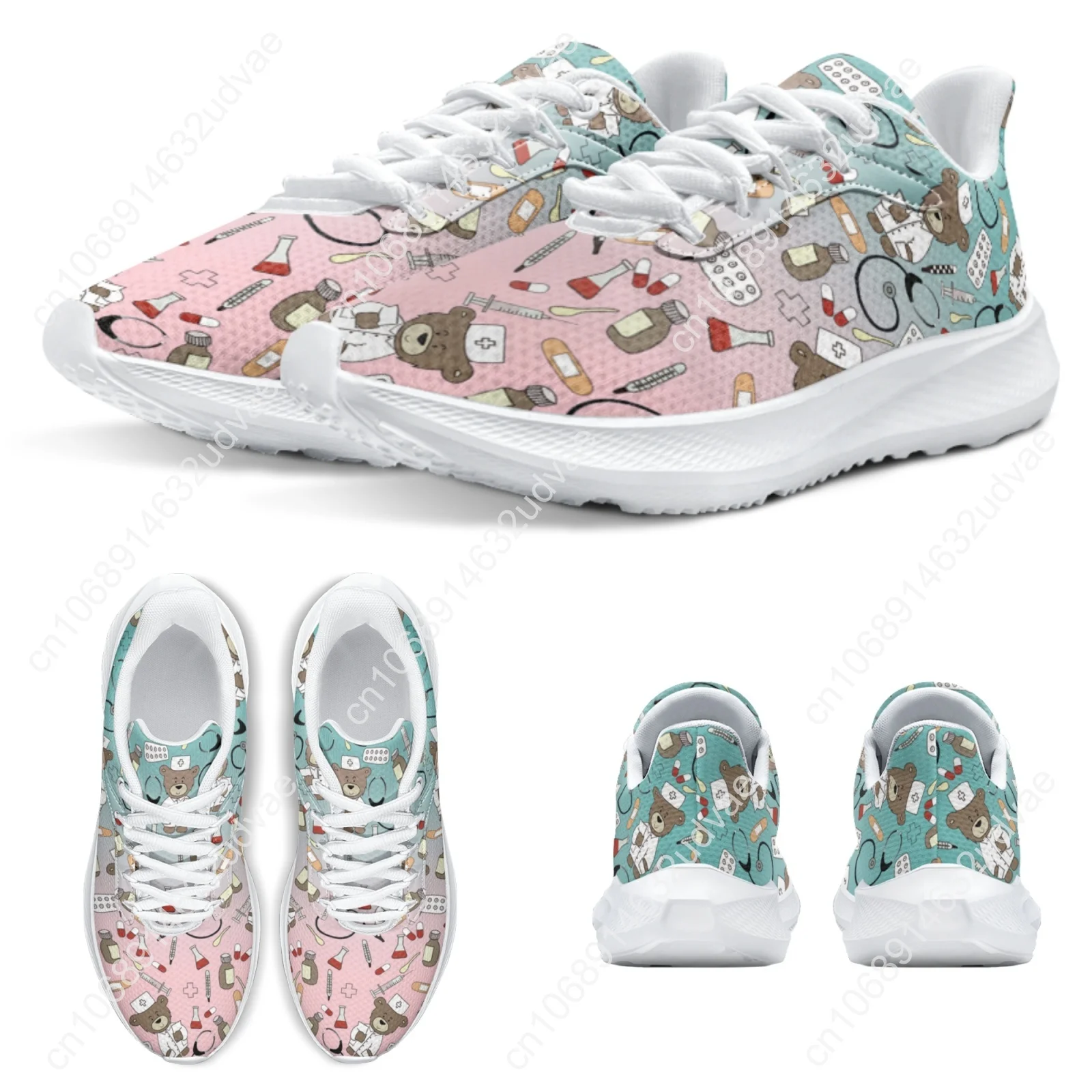 Hot Selling Cute Medical Bear Print Running Shoes Women Cute Gradient Nursing Footwear Females Gym Sneakers Zapatos