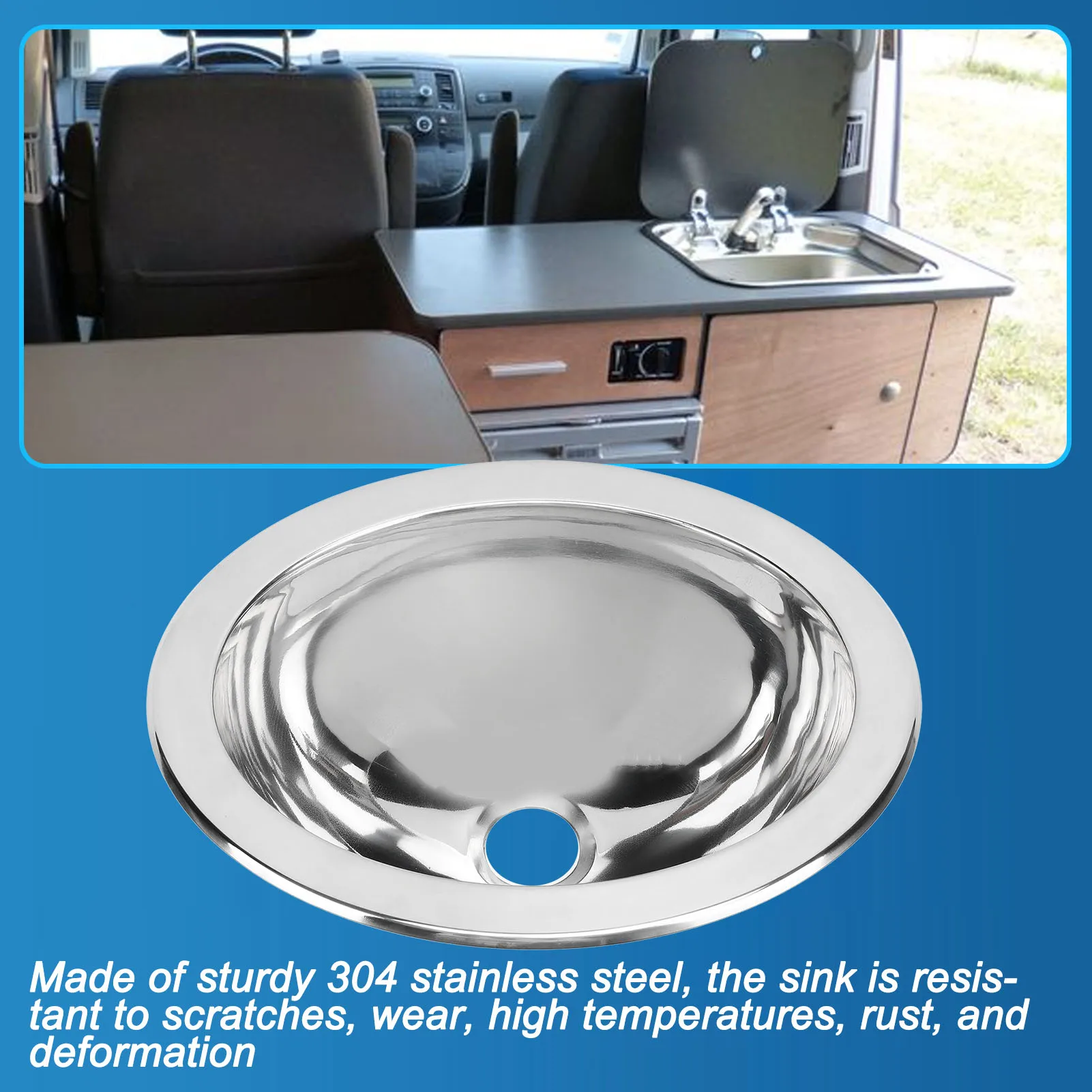 Stainless Steel Round Sink Flush Mounting for Boat RV Bathroom