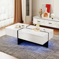 Table basse en marbre blanc 100x50x34.5cm, bureau à thé, meubles de salon avec système d'éclairage LED contrôlé par application pour la maison 1