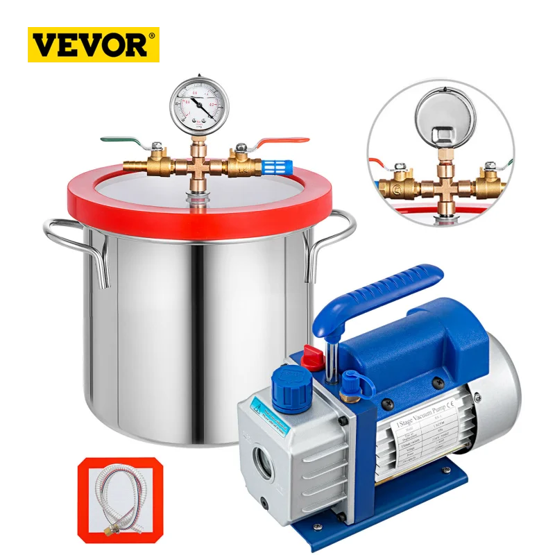 2 gallon vacuum chamber controlled by 1.8CFM vacuum pump 9L 220ml rotary