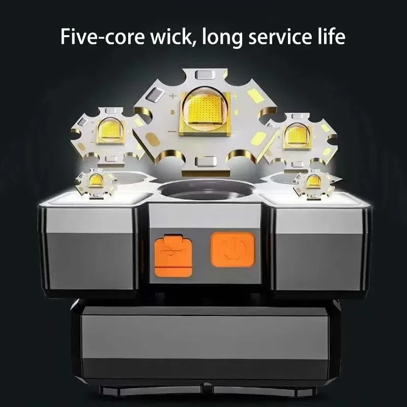 Ultra-Bright 5-LED Rechargeable Headlamp with USB Charging, 12000 Lumen Flashlight