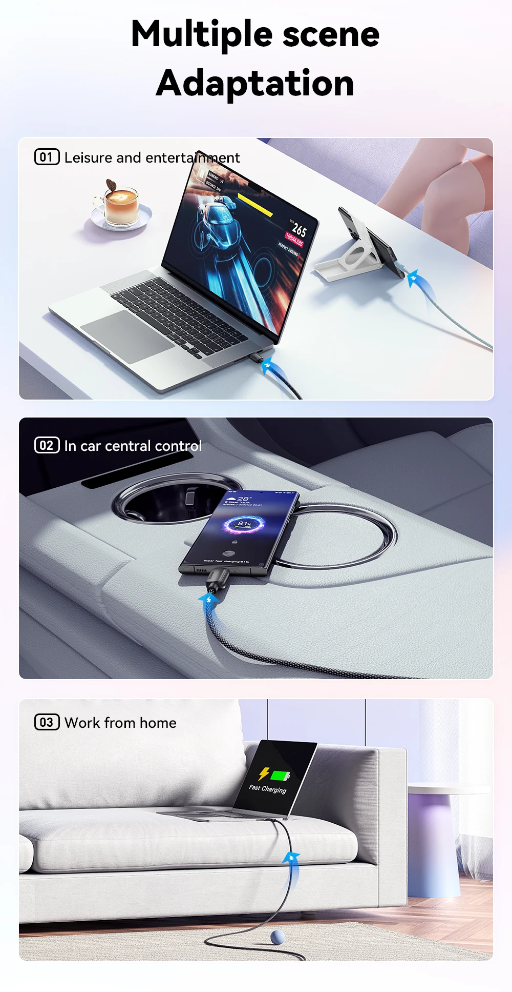 4Pcs 100W USB Type C Cable 5A PD Fast Charging Cable For iPhone 16 15 Pro Max Xi