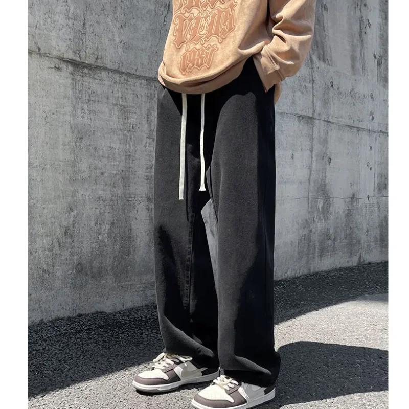 Men's Clothing Temperament Commuting Autumn Winter New Fashion Drawstring Splicing Pockets Casual Versatile Solid Color Pants