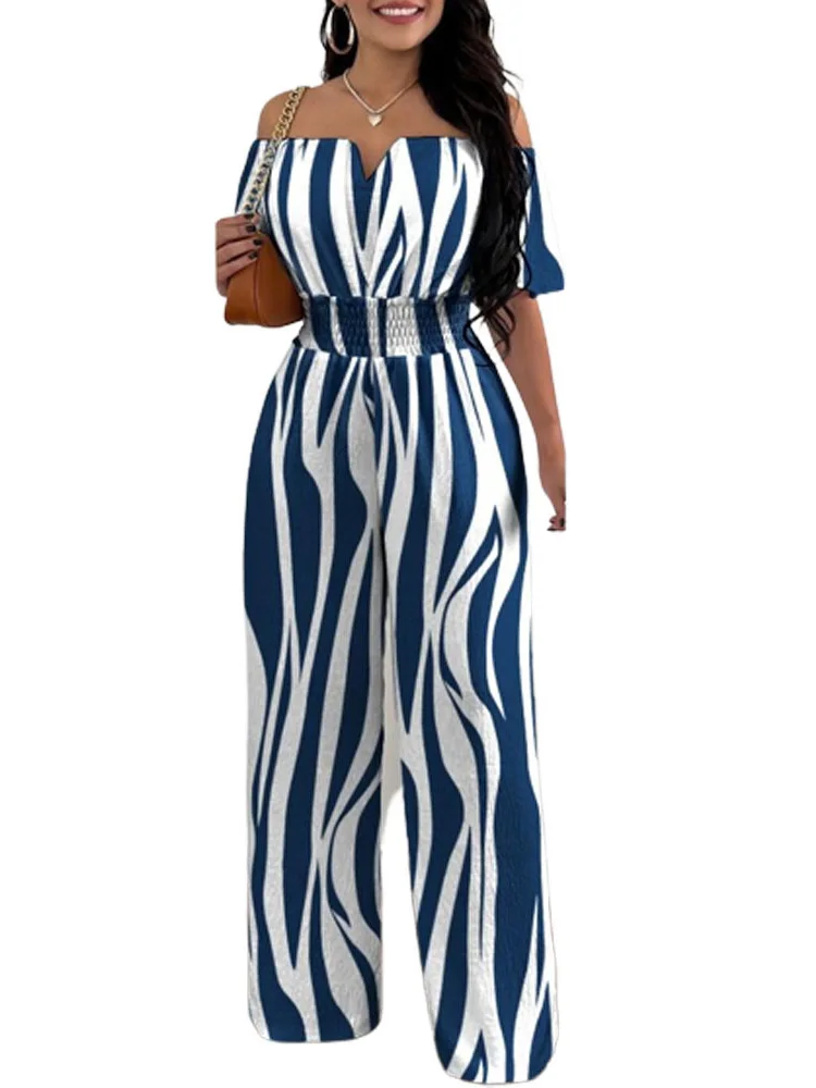 

Летний модный комбинезон с принтом и широкими штанинами, женский сексуальный пляжный комбинезон 2023 с V-образным вырезом и открытыми плечами и высокой талией, женский комбинезон