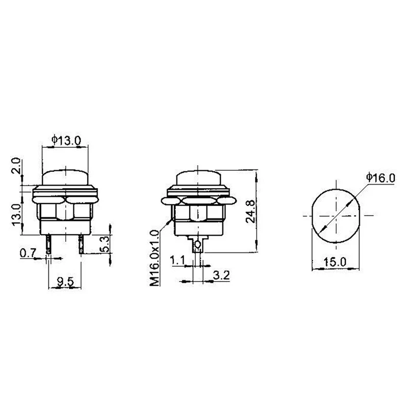 18pcs 6A/125V AC 3A/250V AC 16MM self resetting momentary button switch