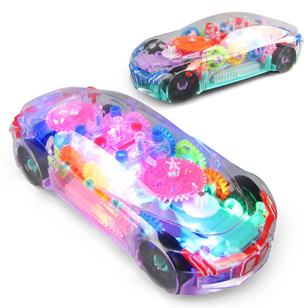 Electric Transparent Music Car 360 Rotation Universal Wheel Gear Car with Flashing LED Light Music Kids Toy Baby Boys Birthday G