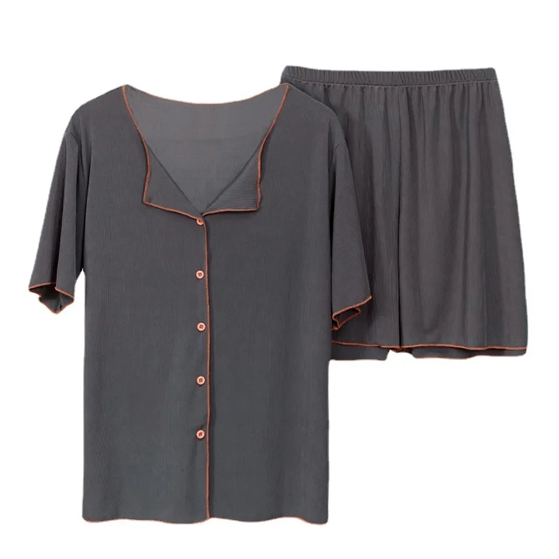 Ice Silk Pajamas Women's Suit Summer Lapel Cardigan Short Sleeve Thin Section Loose Sexy Pajamas For Women Large Size Homewear