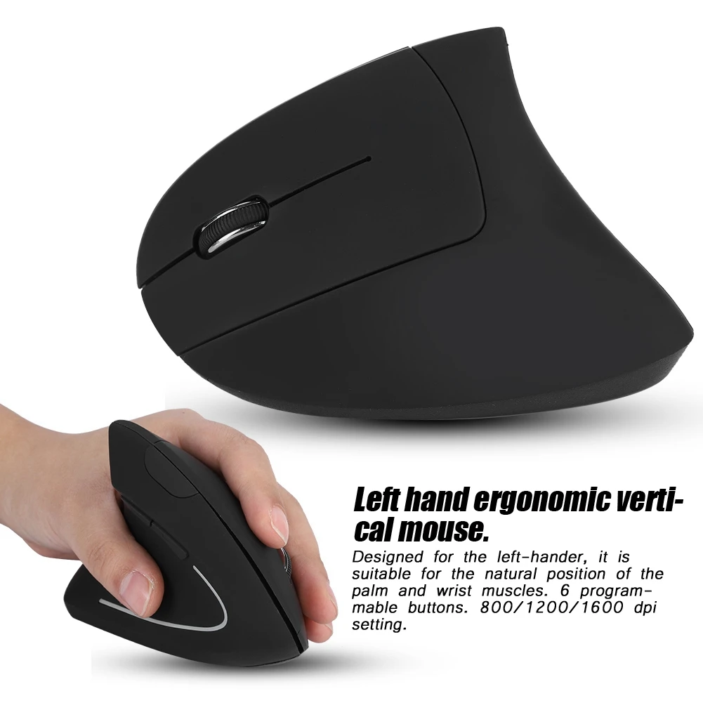 Left Handed 2.4GHz Wireless Optical Mouse USB Ergonomic Vertical Optical Mouse for PC Computer Laptop — view 3