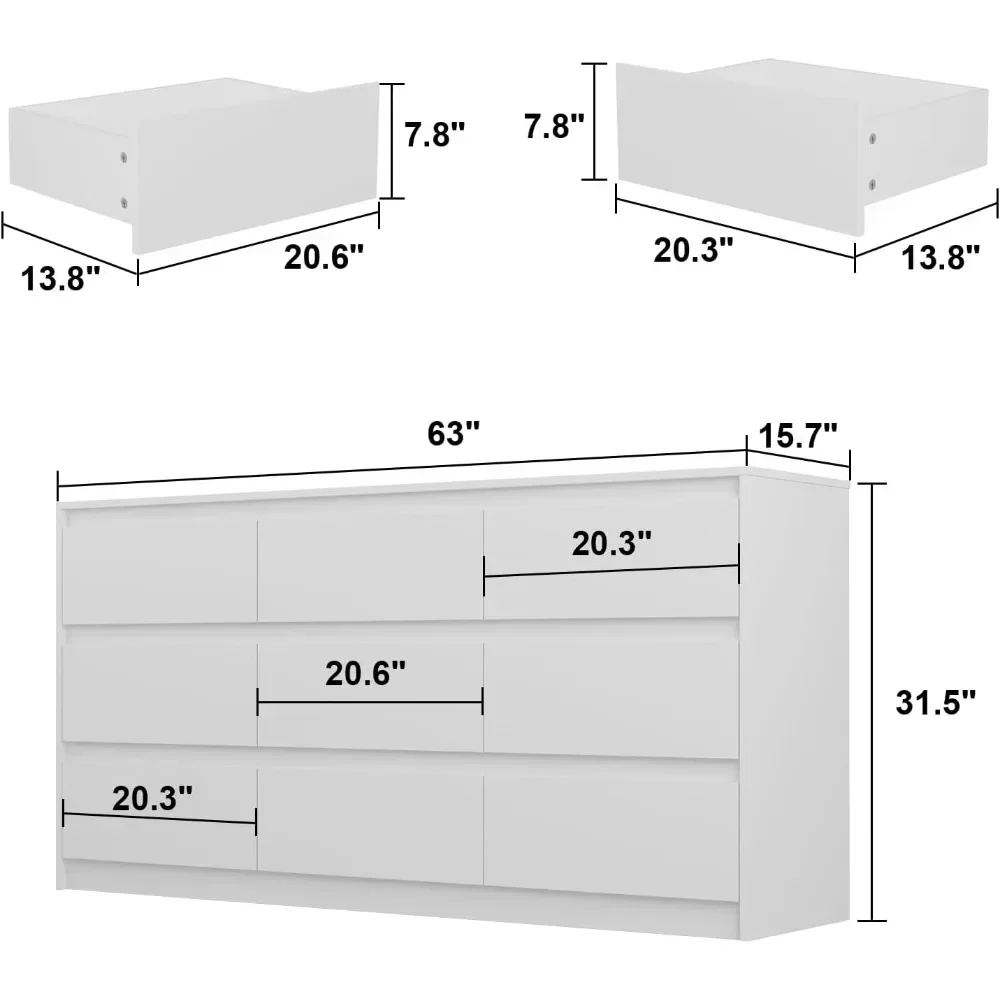 9 Drawer Dressers, Modern Large Dresser for Bedroom Organize, Wooden Long Dresser with 9 Handle Free Drawers 2