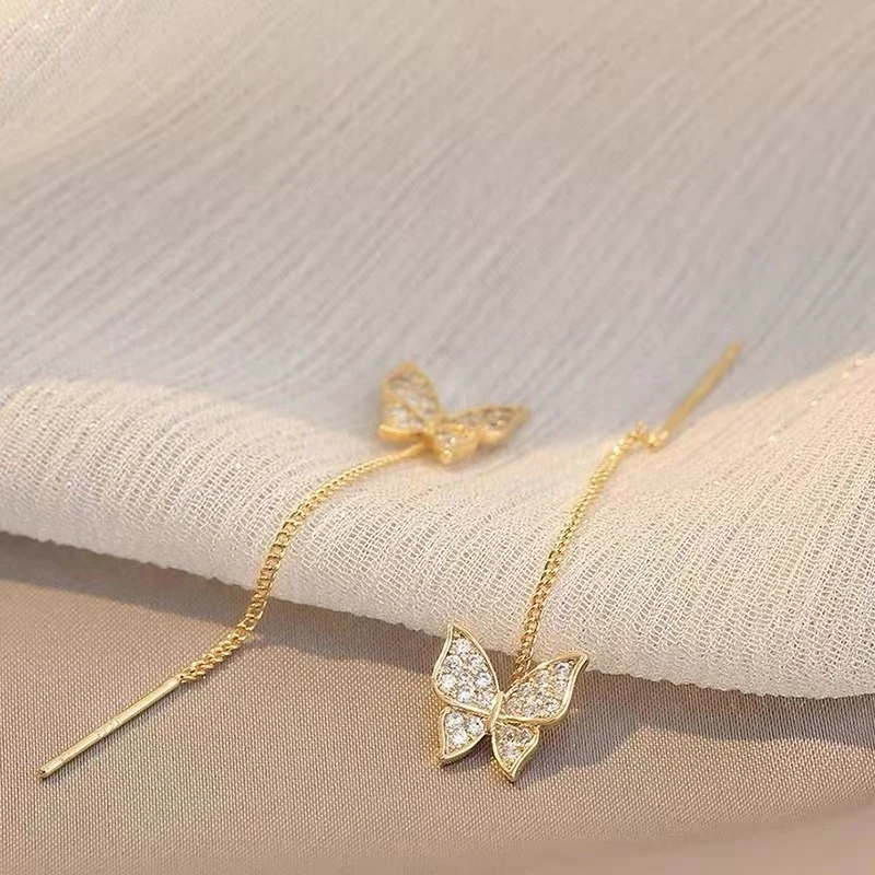 Butterfly Earrings Inlaid Zircon Delicate Simple Golden Personalized Jewelry Anniversary Gift