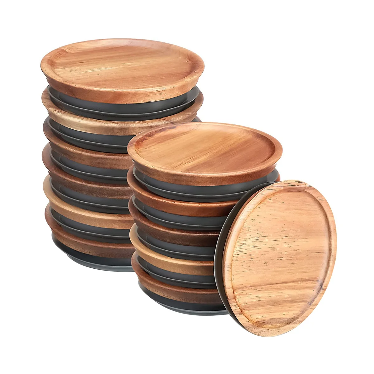 

12Pcs 3.5 Inch Wide Mouth Mason Jar Lids Reusable Canning Lids Wooden Mason Jar Lids with Airtight Silicone Seal