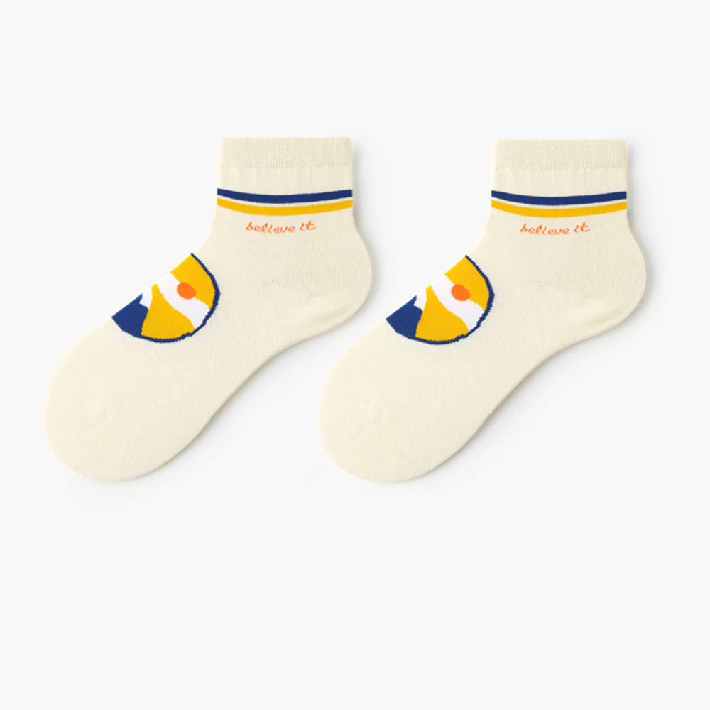 5 Pairs Women&Men Cotton Sock Cartoon Letters Cute Color  Patterns Fashion Starry Sky Astronaut UFO Planet Design Style Socks
