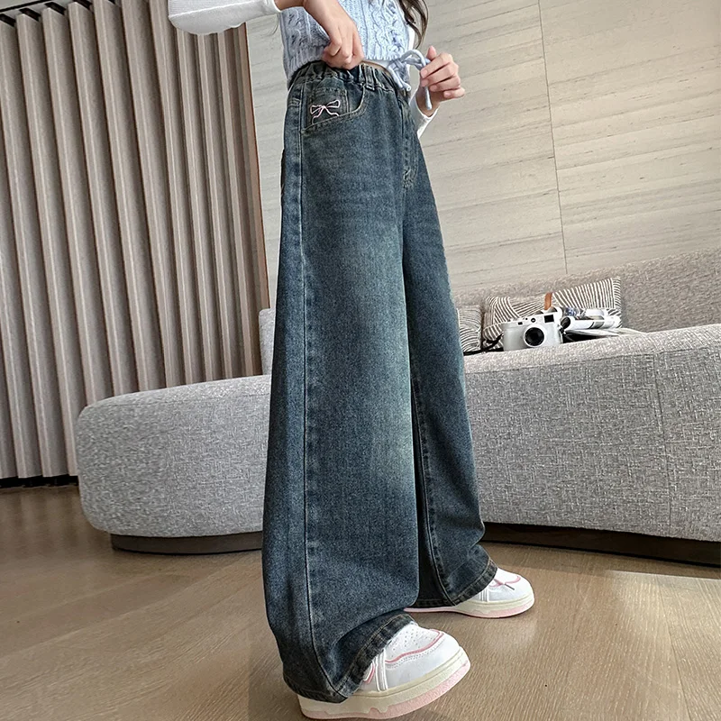 Girls Embroidered Pink Bow Jeans 5