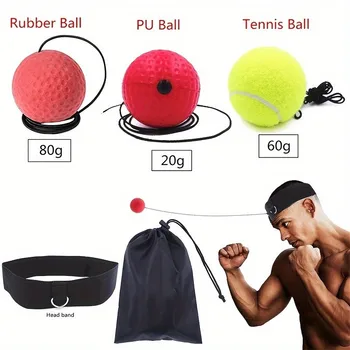 Set di palline da boxe per riflessi, 3 palline da boxe di livello di difficoltà con fascia regolabile per l'allenamento dell'agilità della reazione della velocità di punzonatura