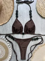 2025 Sexy Bead Bikini Swimwear Women Halter Bikini Swimsuit Beach Halter V Neck Bikini Set Beachwear Summer Bathing Suit