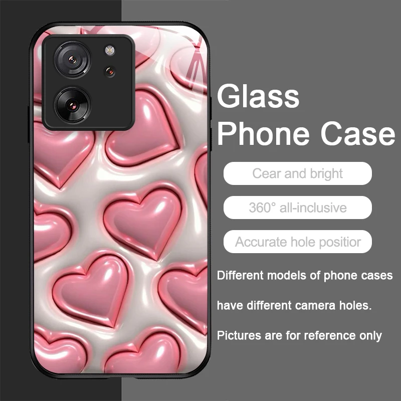 Chic Heart and Star Pattern Tempered Glass Phone Case - Y2K Style