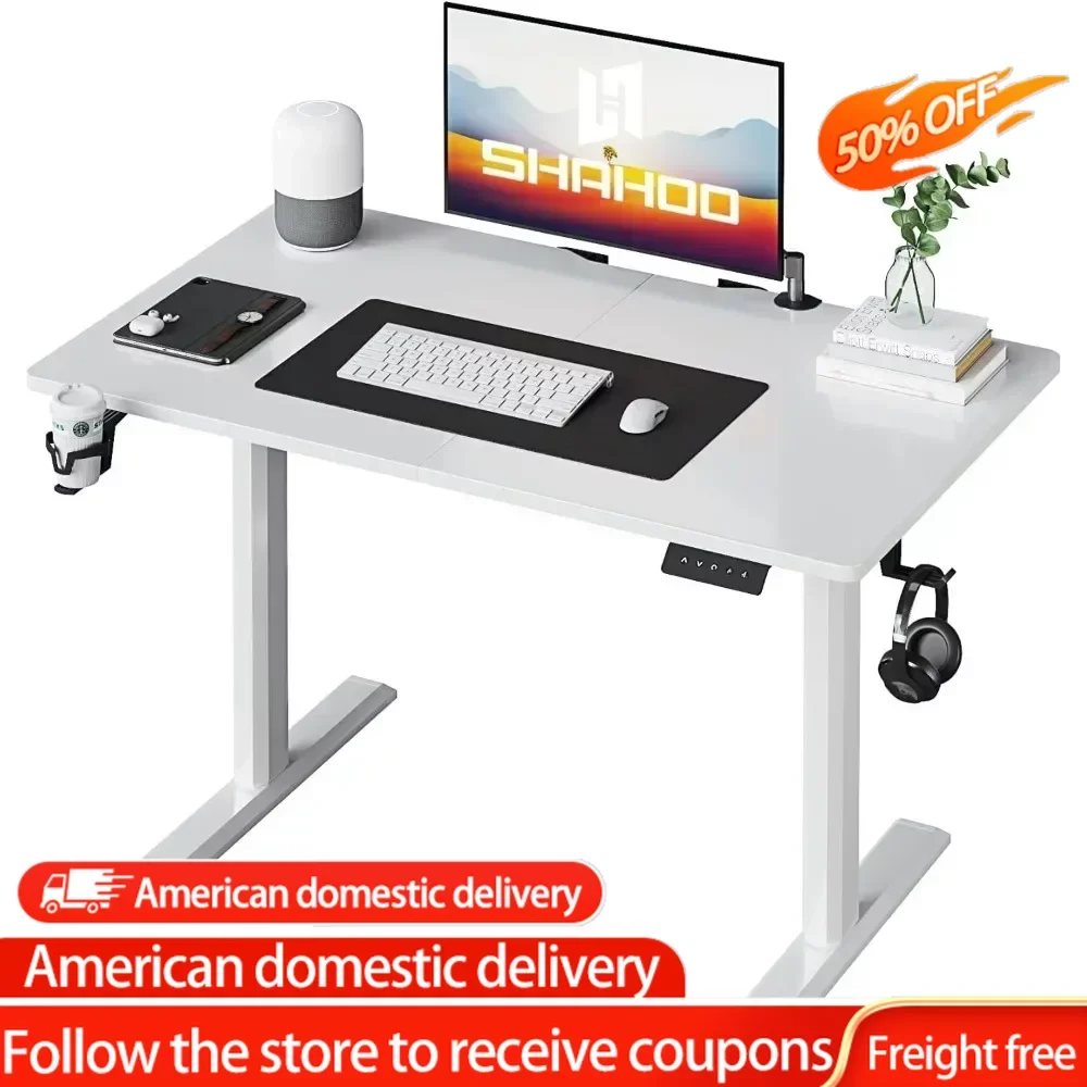 Computer Desk Height Adjustable Electric Standing Desk 43 Inch Home Office Table With Headphone Hook and Cup Holder Freight free computer desk height adjustable electric standing desk 43 inch home office table with headphone hook and cup holder freight free