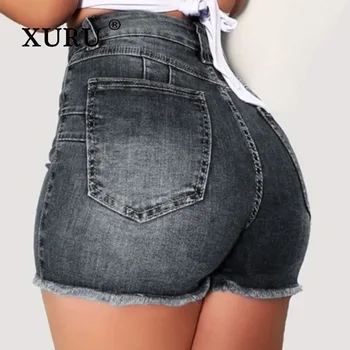 XURU - New Women's Y2k Clothing with Ripped Tassel Jeans, Women's Jeans Jeans, Luxury Designer Jeans for WomenBlue Shorts 1