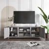 Modern Farmhouse TV Stand with Two Barn Doors and Storage Cabinets for Televisions up to 65 Inch Entertainment Center 2