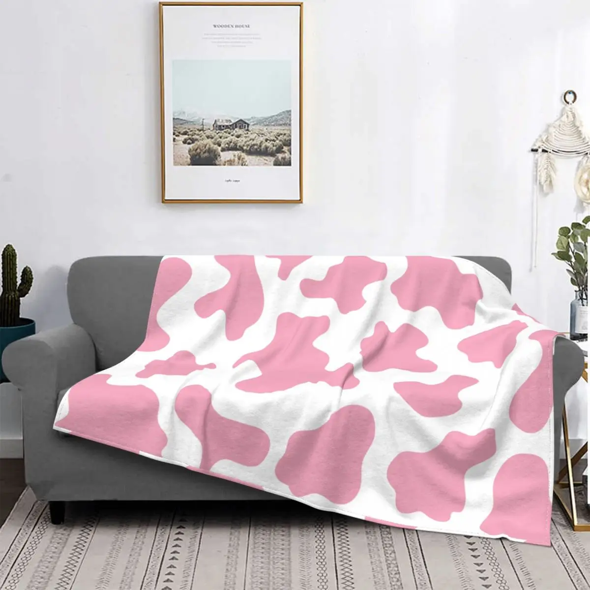 

Abstract Pink Blanket Velvet All Season Cute Cow Print Multifunction Soft Throw Blanket for Bedding Car Plush Thin Quilt