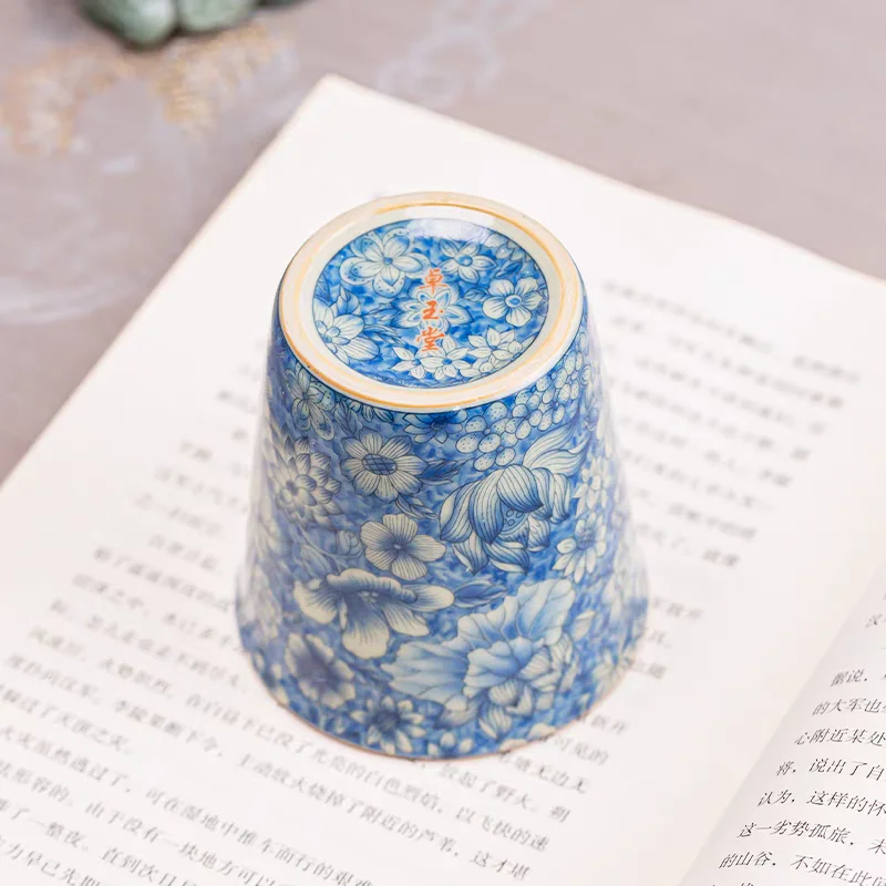 Antique Blue White Ceramic Teacup - Ru Kiln Crackle Glaze, Kung Fu Tea Set, Seasonable Single Cup for Tea Lovers, Personal Use
