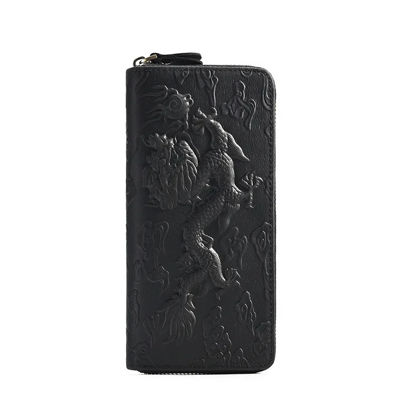 Personalized Dragon Pattern Genuine Leather Men's Wallet with Large Capacity Coin Pocket