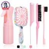 5-Piece Detangling & Styling Set:Massage Hollow Comb Curved Rat Tail Comb Edge Control Brush - Perfect for Salon-Quality Results