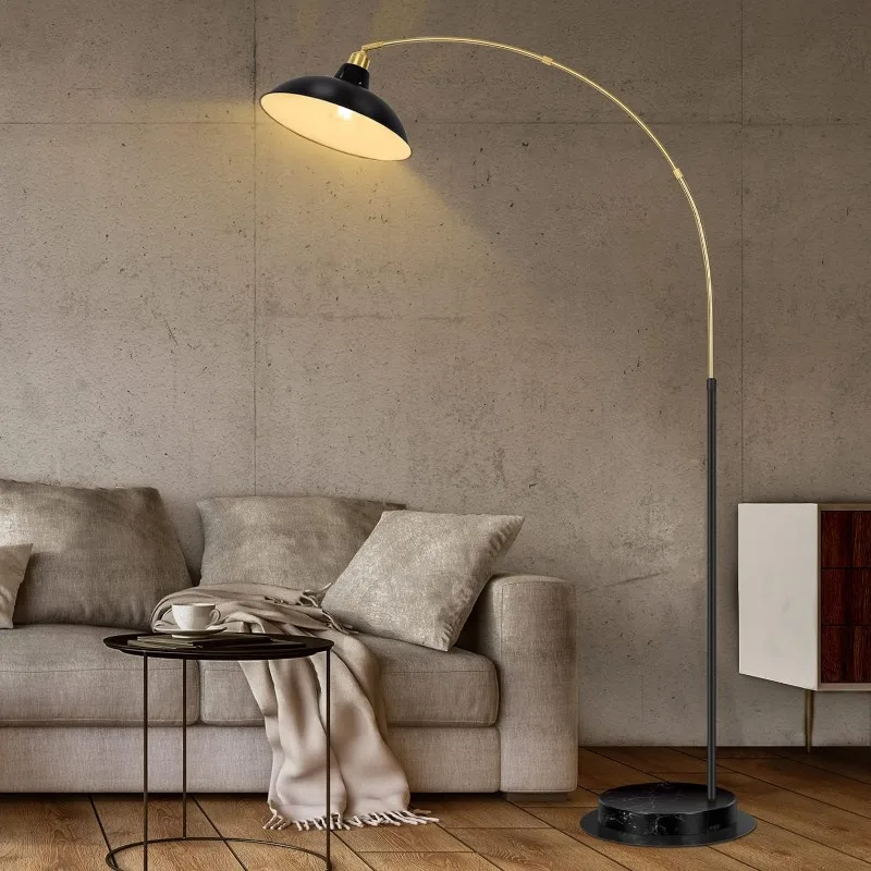 

Arc Floor Lamp for Living Room, Marble Base Standing Lamp - Black Gold Floor Lamps with 360° Rotatable Arm, Industrial Tall Lamp