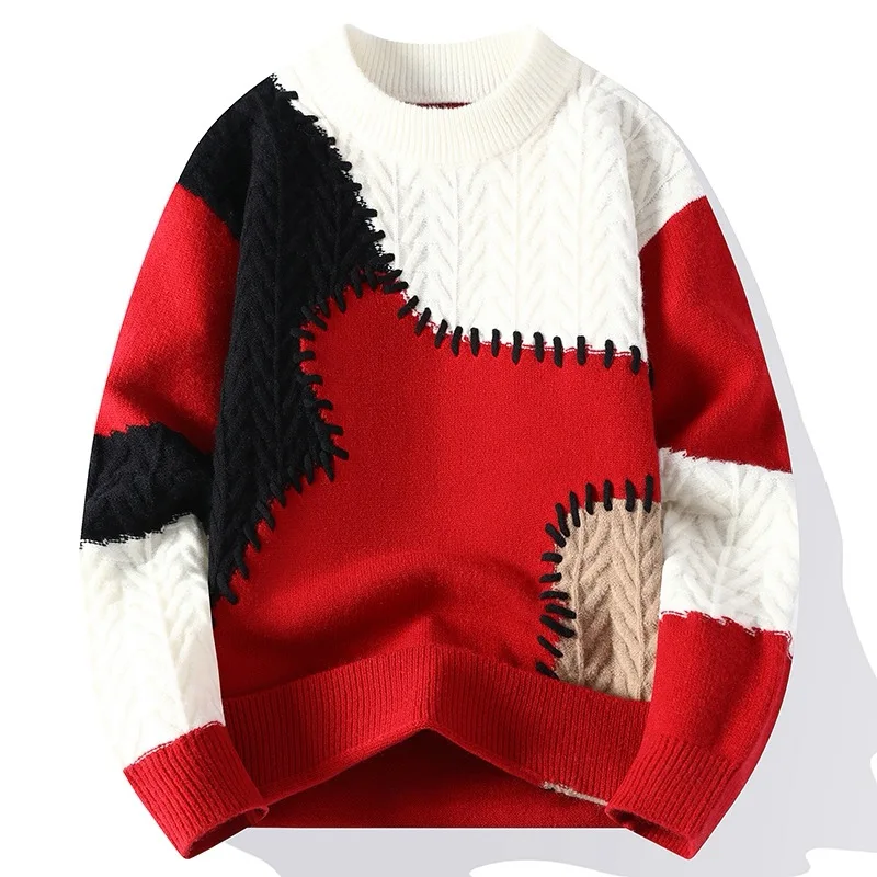 Winter Fashion Sweater Men Patchwork Casual Knit Pullovers Mens Thick Warm Harajuku Loose Knitted Sweaters O-Neck Streetwear Man 5