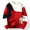Winter Fashion Sweater Men Patchwork Casual Knit Pullovers Mens Thick Warm Harajuku Loose Knitted Sweaters O-Neck Streetwear Man 5