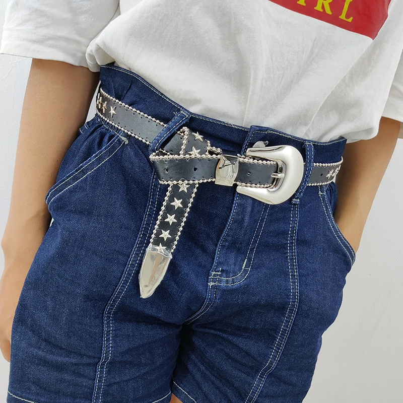 

Unisex Star Rivet Studded Punk Jeans Belt Men Waist Goth Belts For Women High Quality Heavy Metal Waistband Accessory