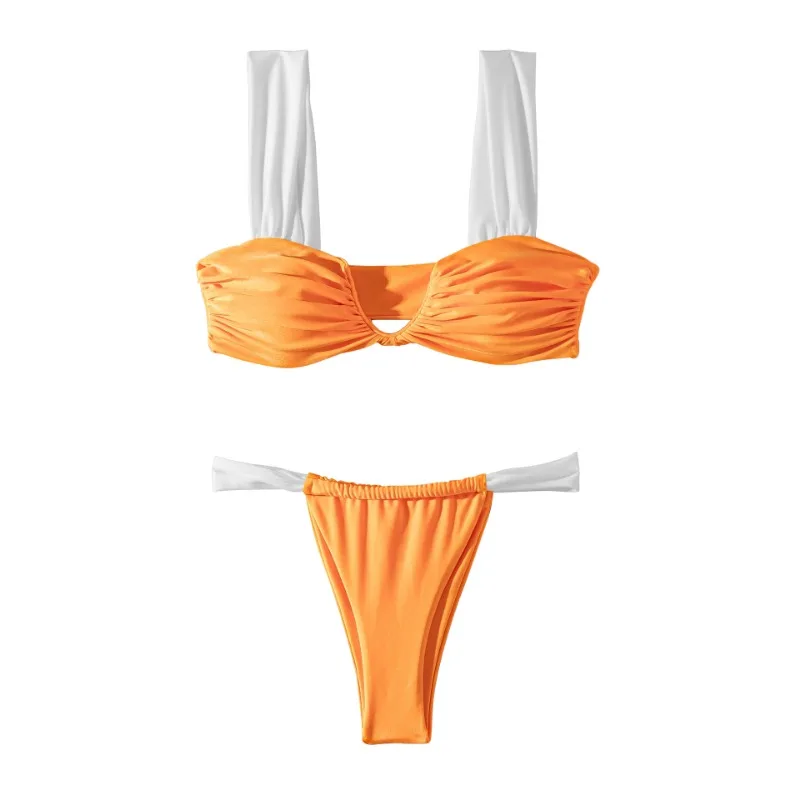 Womens V Notches Pleated Bkinis Swimwears Brazilians Swimsuits Bkinis Set for Women Full Covera