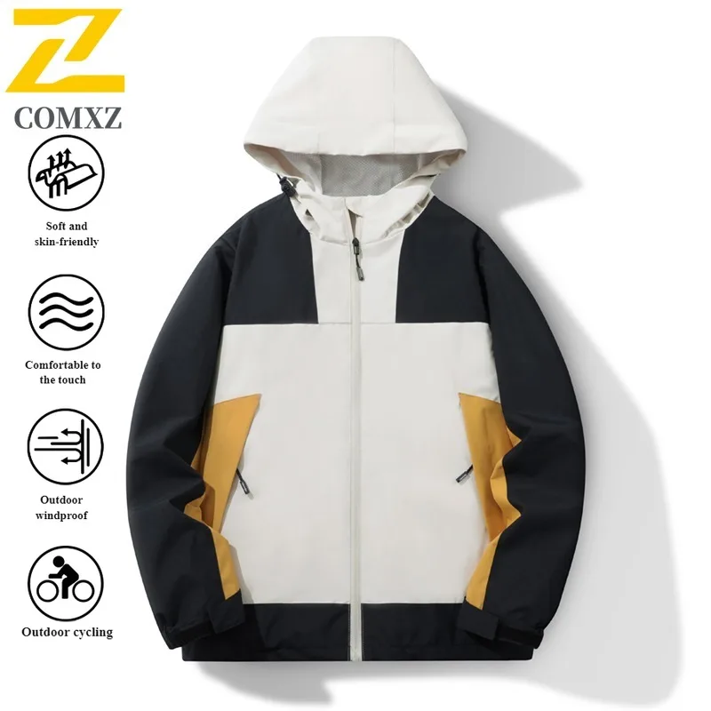 COMXZ Men's Mesh Windbreaker Stretch Waterproof Windproof Hooded Jacket Oversize Outdoor Coat for Hiking Camping Fishing Autumn